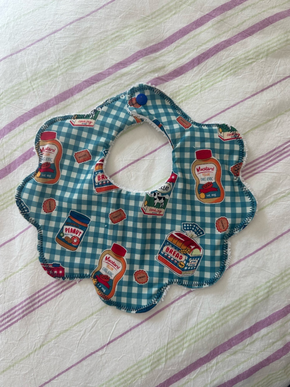 Baby Scalloped Feeding Bib in Teal Gingham